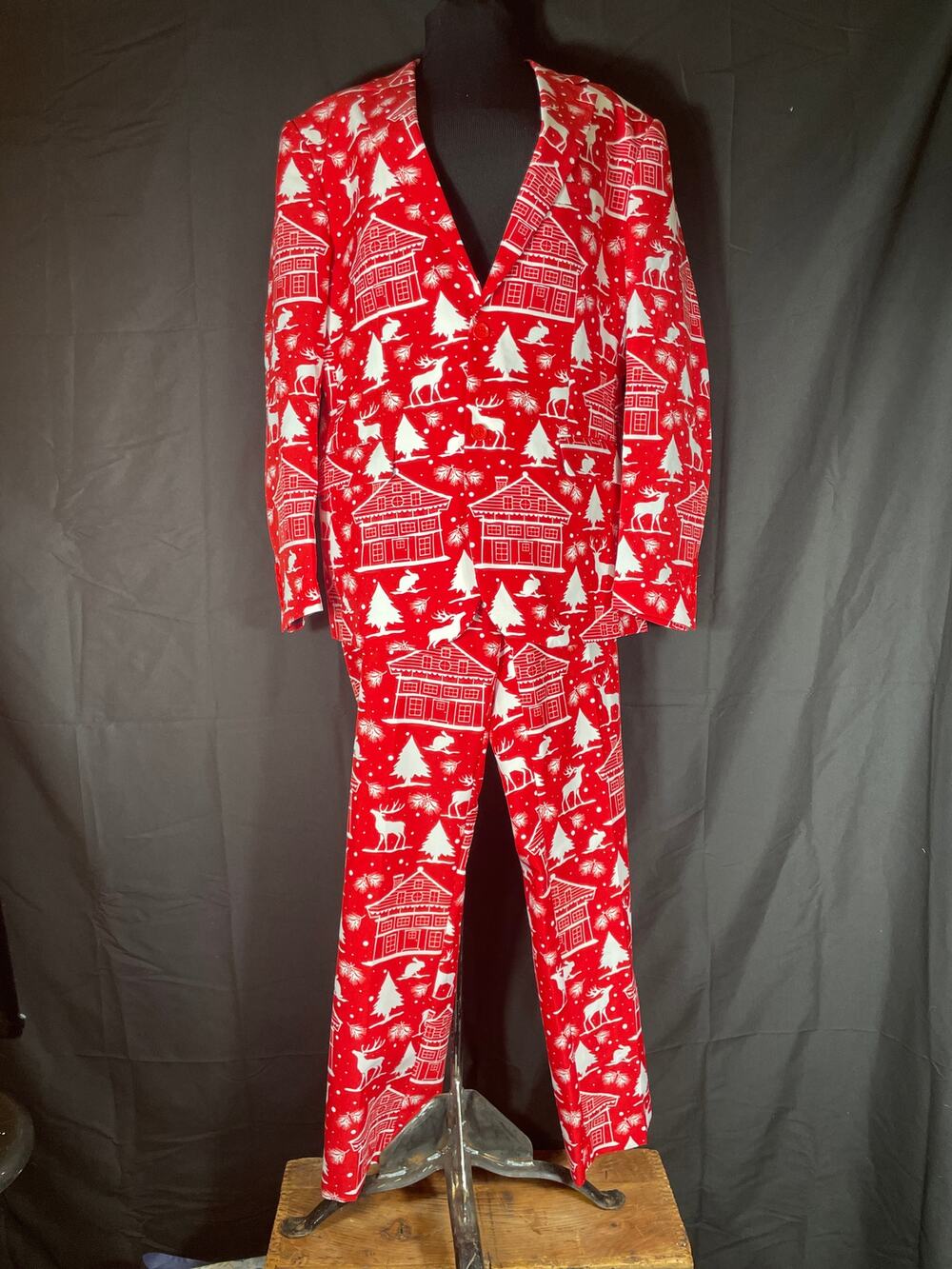 Ugly Christmas Suit, OPPOSUITS, Blazer & Trousers Red & White silhouettes